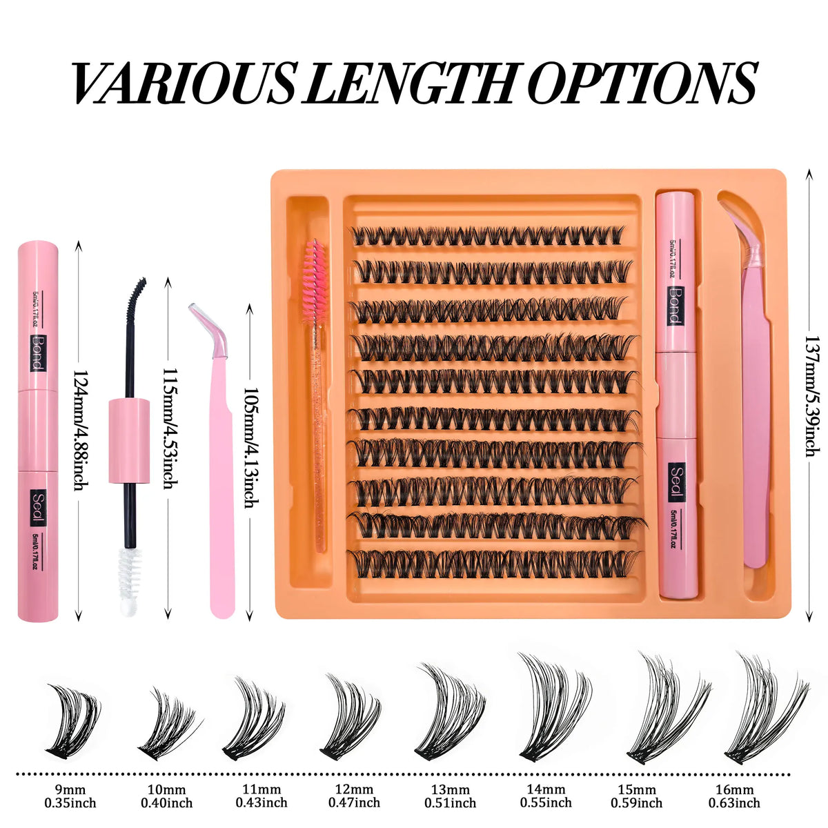 200 clusters of 40D single false eyelashes set - includes glue, tweezers, and brush, for natural and fluffy results.