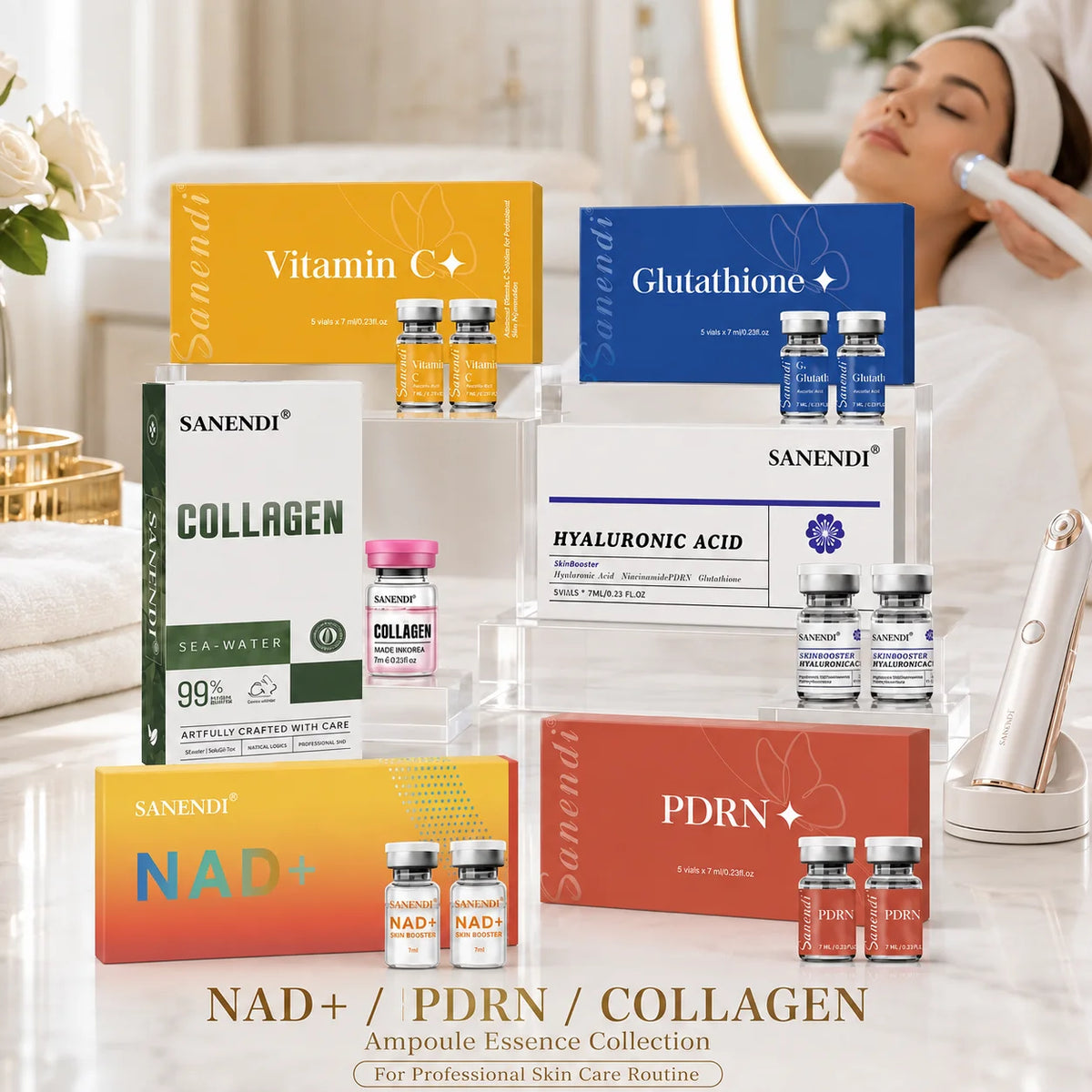 Sanendi NAD+ PDRN Salmon DNA Hyaluronic Acid Facial Serum Vitamin C For Der.pen Skin Glow Collagen Face Essence Korean Salon