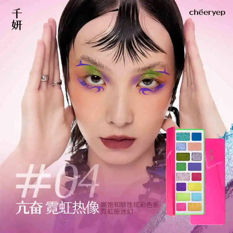 Cheeryep 16 Color Eyeshadow Palette Shimmer Matte Waterproof Long Lasting Vegan Cruelty Free Y2K Festival Travel Makeup