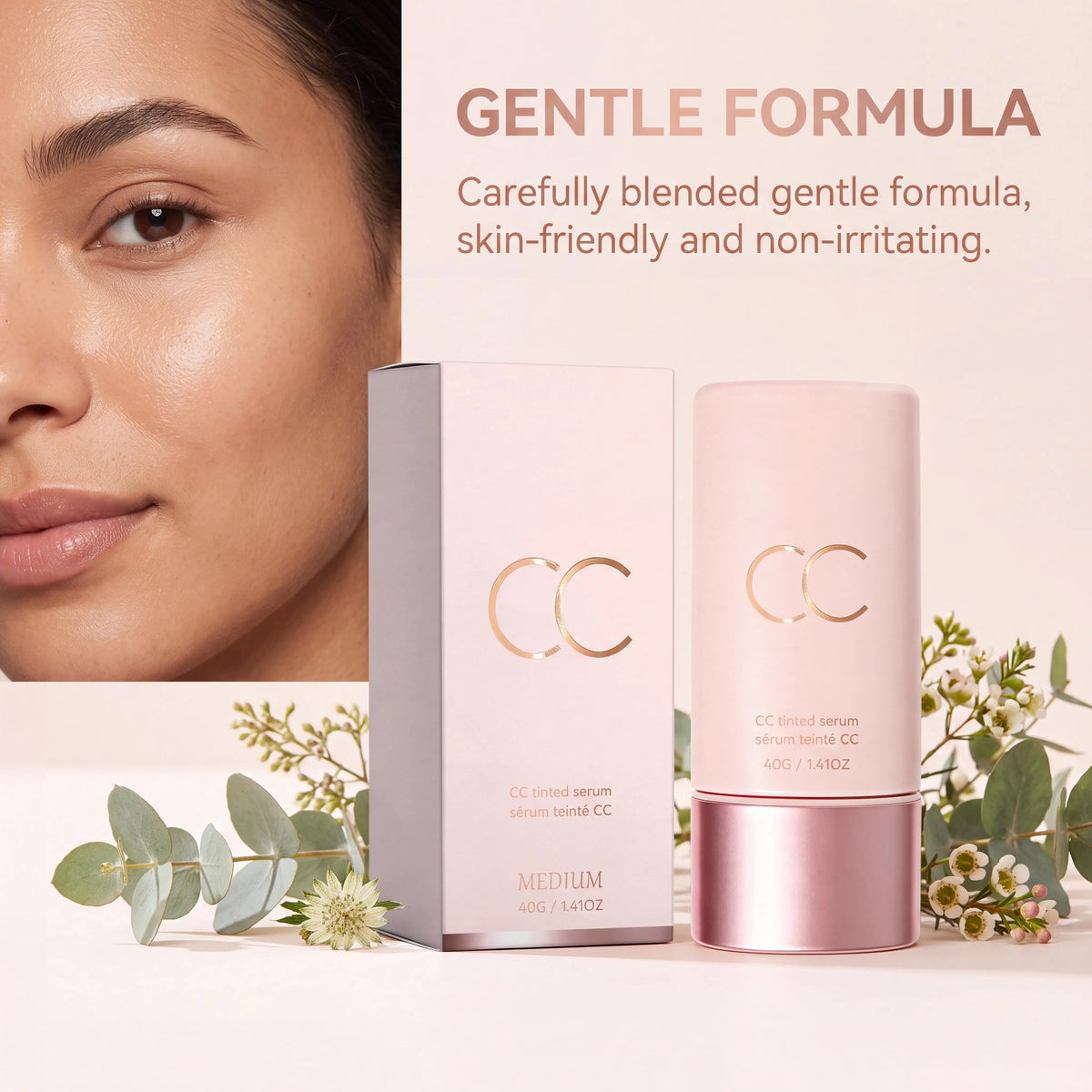 CC Tinted Serum Cream Foundation Natural Finish Lightweight Moisturizing Skin Perfecting Color Corrector Non Greasy Smooth Texture Hydrating Primer