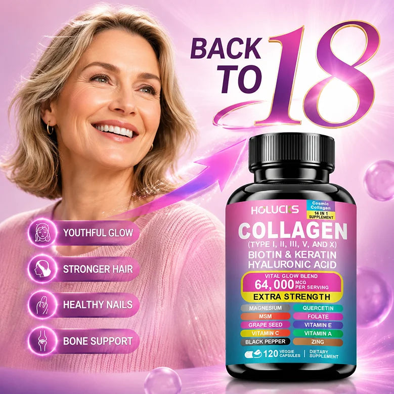 Collagen Capsules with Vitamin A C E Biotin, Support Skin Nail Joint Health, Hair Growth, Anti Aging, Firming, Whitening, Energy