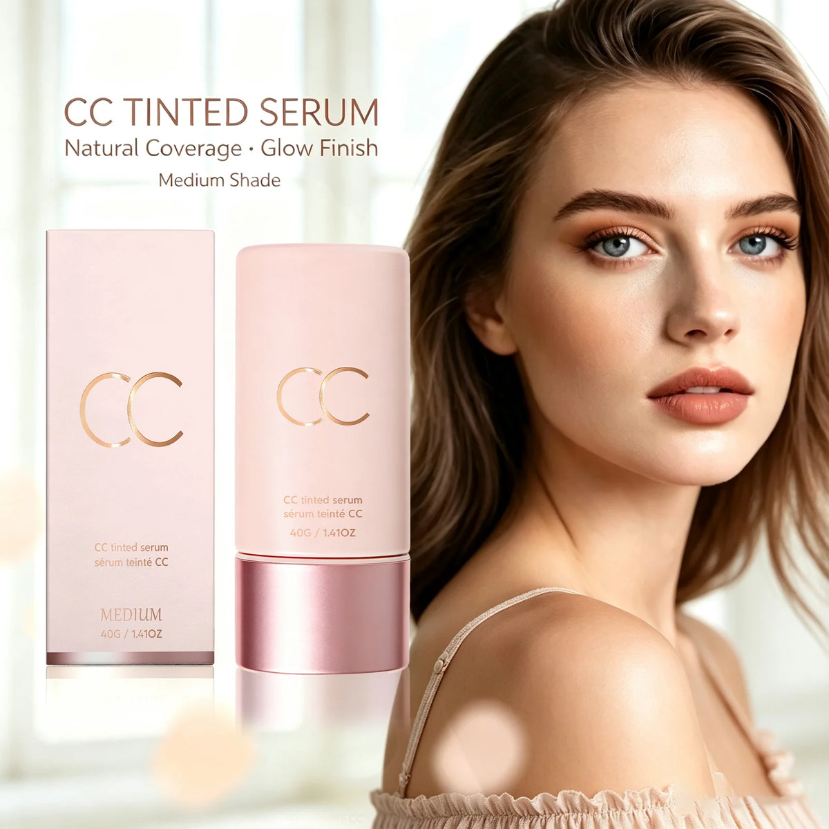 CC Tinted Serum Cream Foundation Natural Finish Lightweight Moisturizing Skin Perfecting Color Corrector Non Greasy Smooth Texture Hydrating Primer