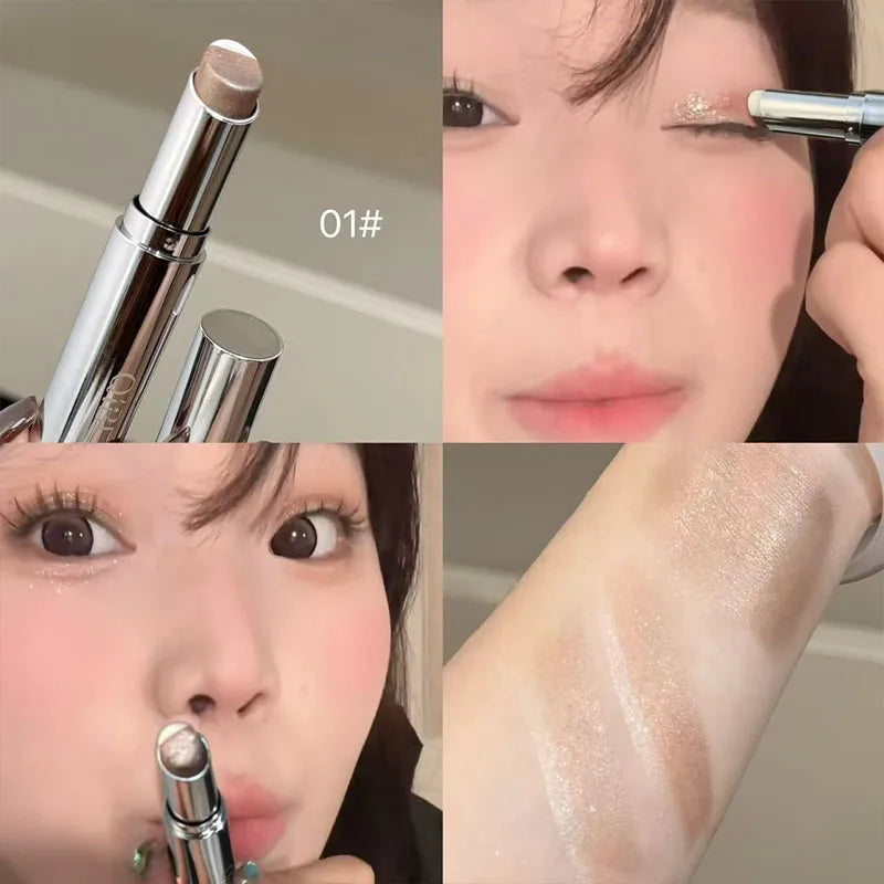 QIBEST Glitter Eyeshadow Stick Long Lasting Eye Shadow Pencil Cosmetics Shimmer Highlighter Brighten Lying Silkworm Eyeshadow