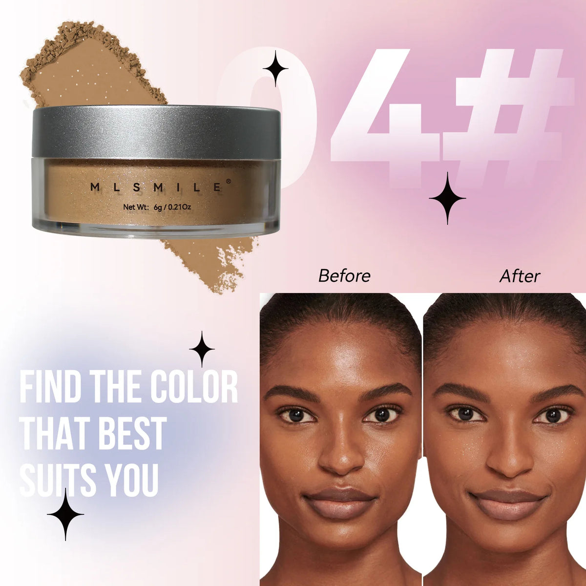 Natural Matte Loose Powder 4 Color Shimmer Oil Control Long Lasting Face Makeup Setting Powder Pink Glitter Cosmetic
