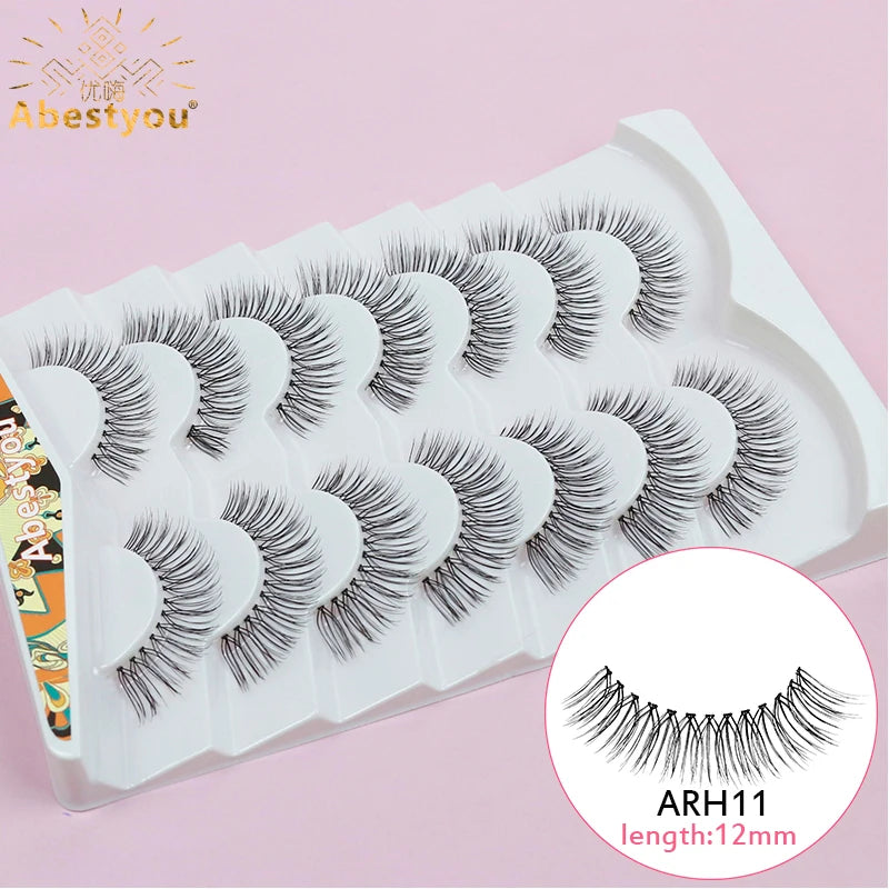 Abestyou Offical 7Pair 12mm Short Brown Coffee Color False EyeLashes Natural Long Wispy Invisible Band Full Strip 3d Mink Lashes