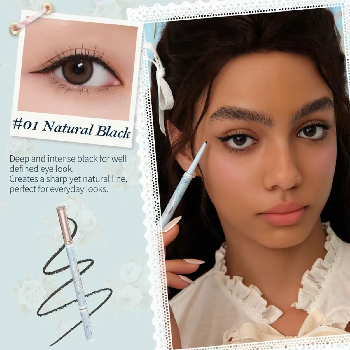 Flower Knows Bunny Garden Smooth Long-Lasting Waterproof Gel Eyeliner Pencil - Smudge-Proof Natural Daily Makeup for Eyes