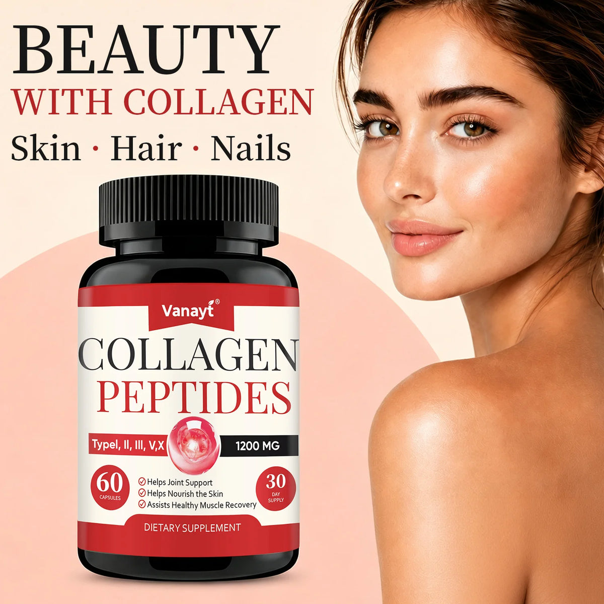 Multi Collagen Peptides Capsules Type I II III V X Supports Healthy Skin Nail And Hair Condition Daily Body Wellness Supplement