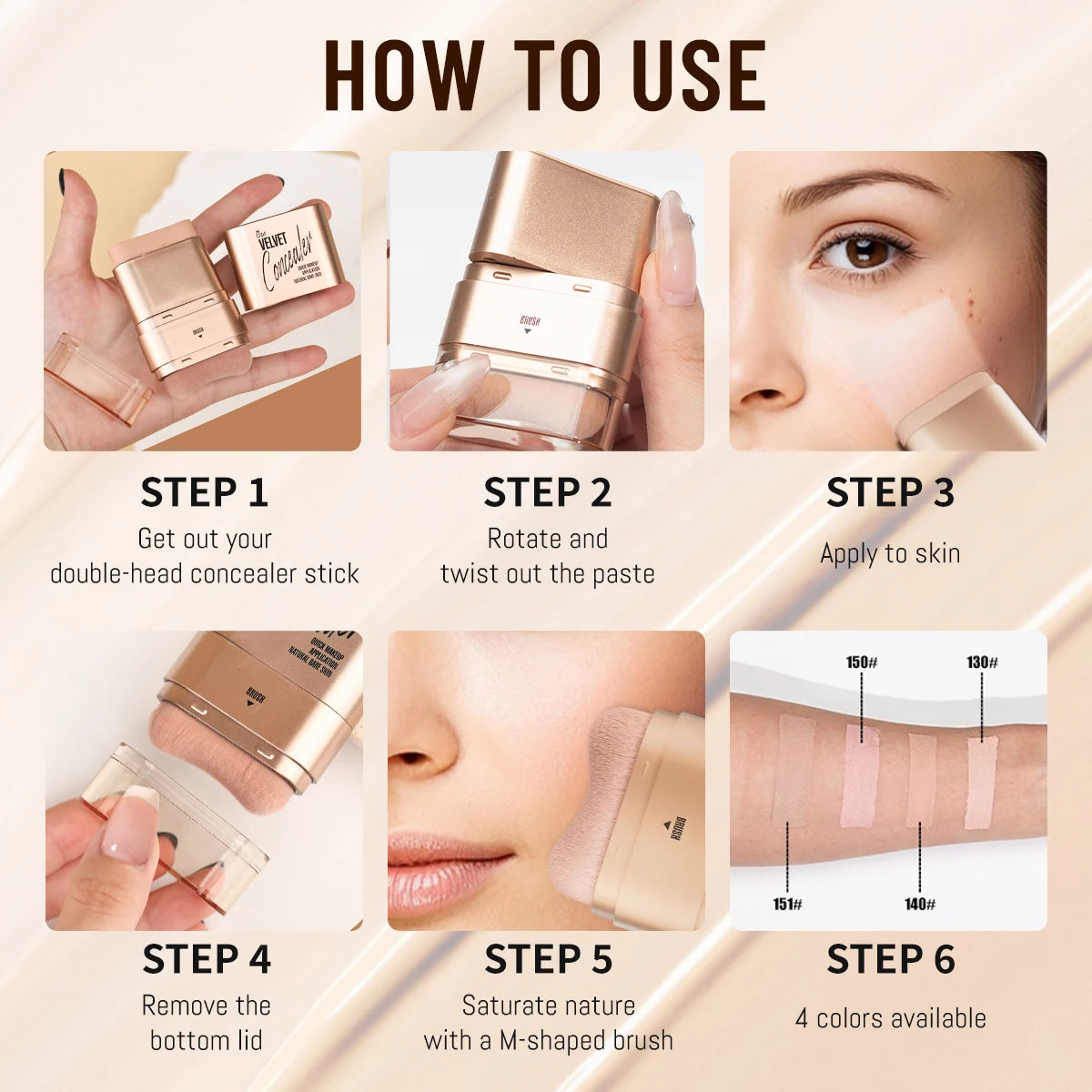 2-in-1 Concealer and Foundation Stick, Covers Dark Circles, Waterproof and Sweat-Resistant, Creates Flawless-Looking Makeup