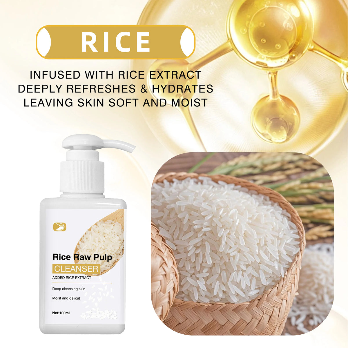 Rice Raw Face Pulp CLEANSER Deep Cleansing, Pores Hydrate&Brighten. For All Skin Types, Men & Women Daily Care, Even Sensitive