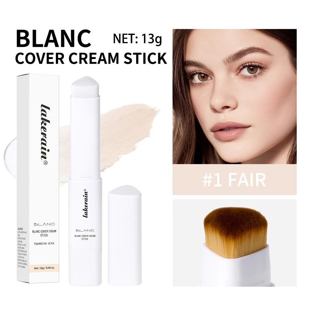 Lakerain Color Changing Foundation Stick Full Coverage Matte Finish Dual-Ended Brush & Stick Waterproof Smooth Foundation Makeup