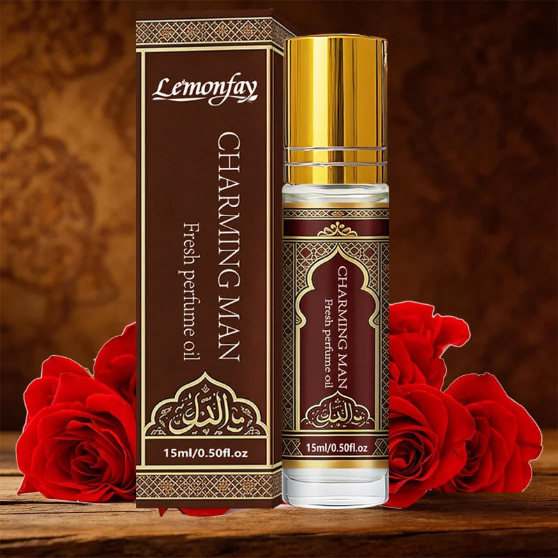 Lemonfay Charming Man Fresh Perfume Oil Roll-On Long Lasting Arabian Style Fragrance 15ml/0.50fl.oz for Dating Daily Use