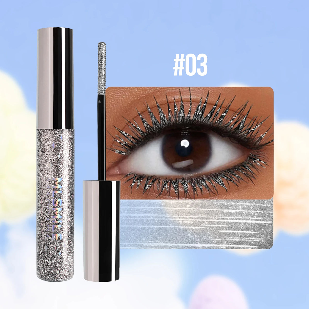Waterproof Glitter Mascara Volumizing Curling Long Wearing Smudge Proof Fast Drying Pearlescent Lash Booster