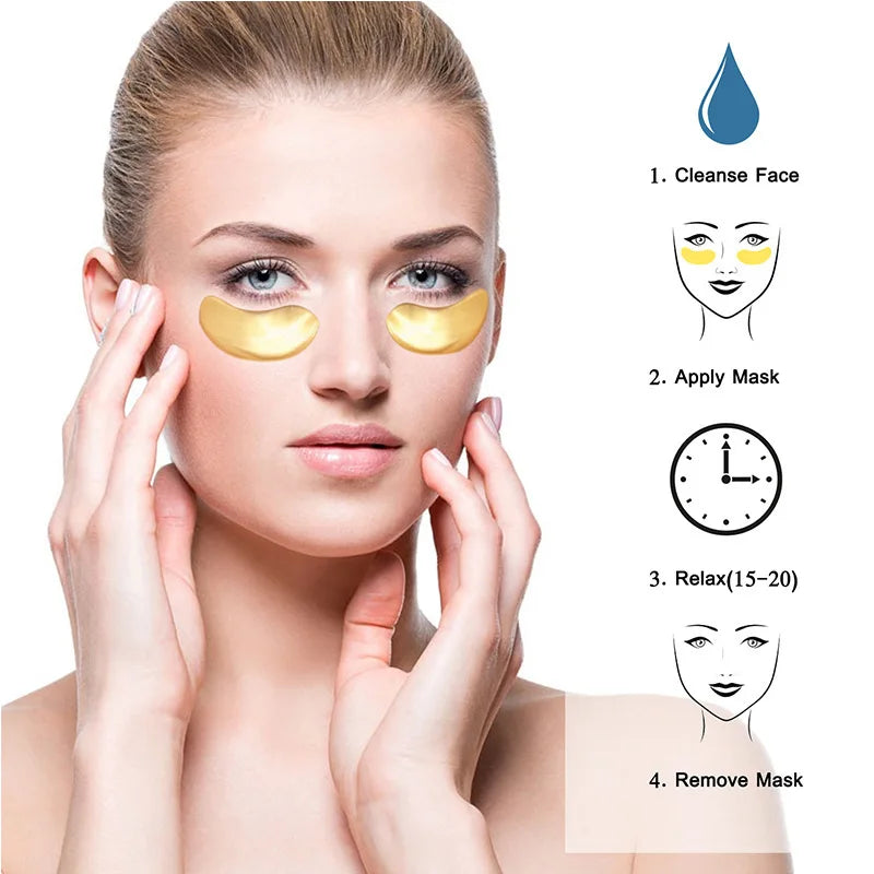 10pcs 24K Golden Crystal Collagen Eye Mask Anti Dark Circles Under Eye Bags Anti-Aging Wrinkle Remover Moisturizing Eye Patches