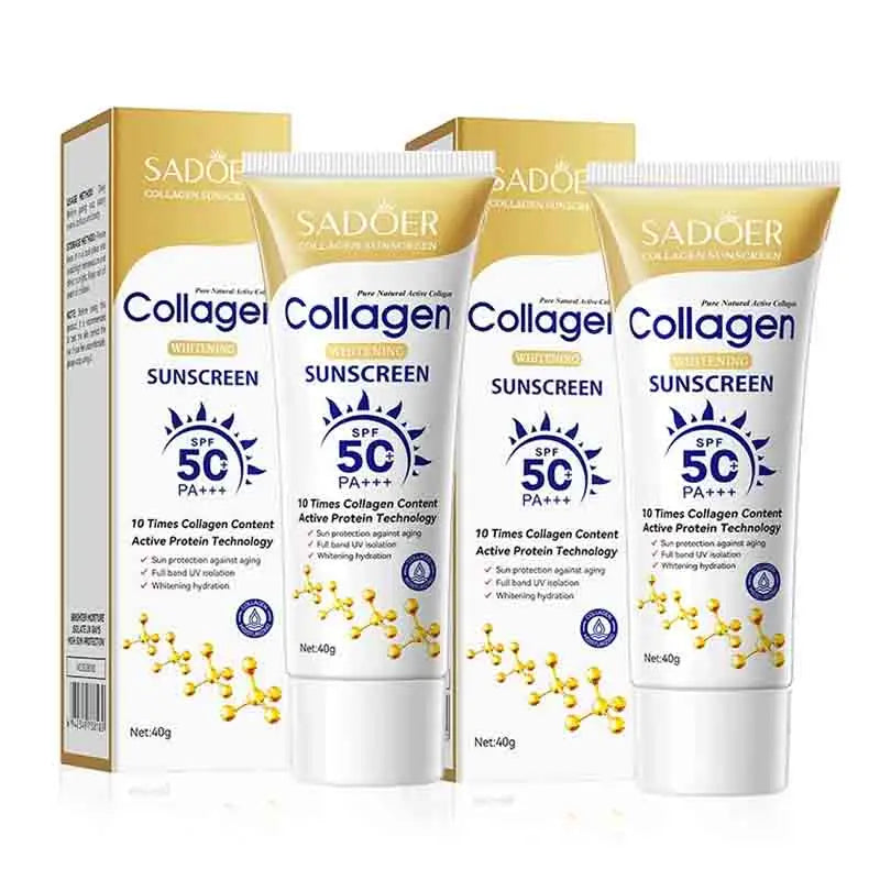 SADOER Spf 50+ Collagen Sunscreen for Face Body Sun Block Whitening Creams Solar Blocker Anti-aging Facial Sunscreen