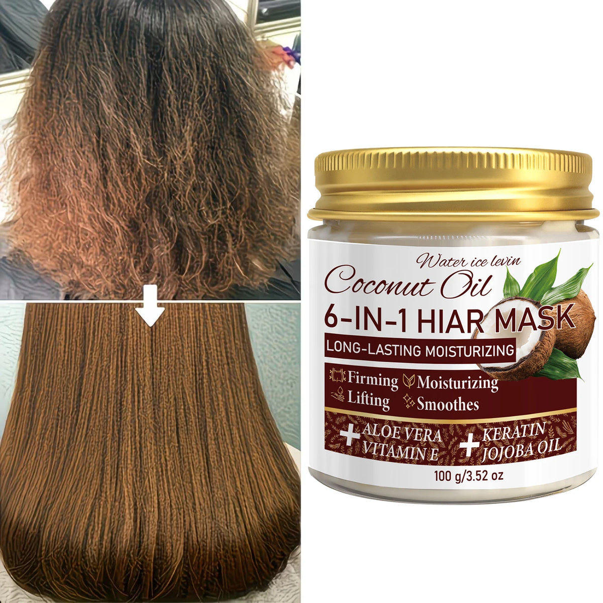 6-in-1 Coconut Hair Mask with Keratin & Jojoba Oil, Moisturizing & Smooth Hair Care