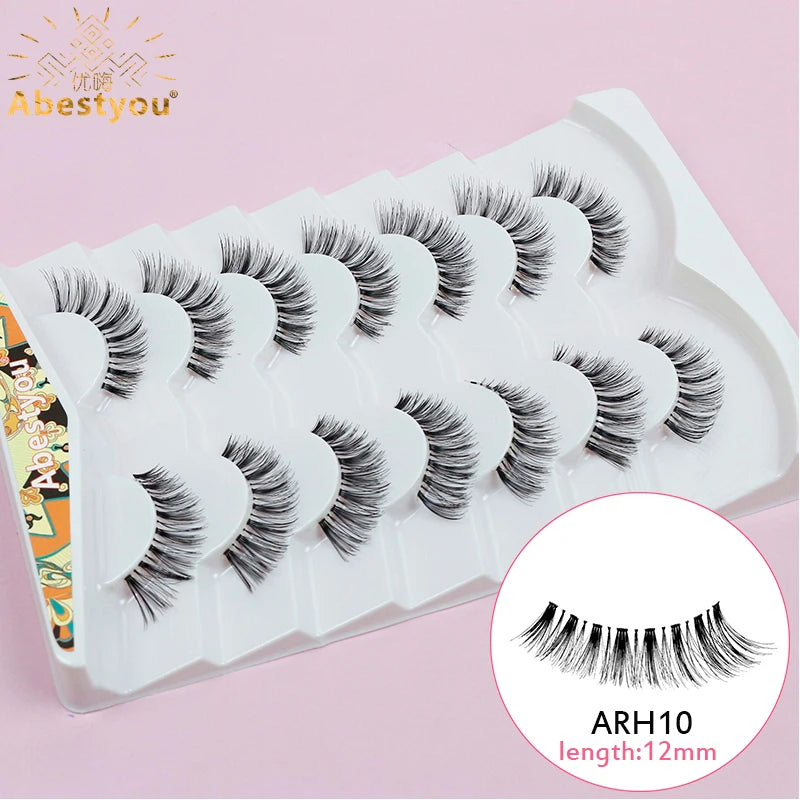 Abestyou Offical 7Pair 12mm Short Brown Coffee Color False EyeLashes Natural Long Wispy Invisible Band Full Strip 3d Mink Lashes