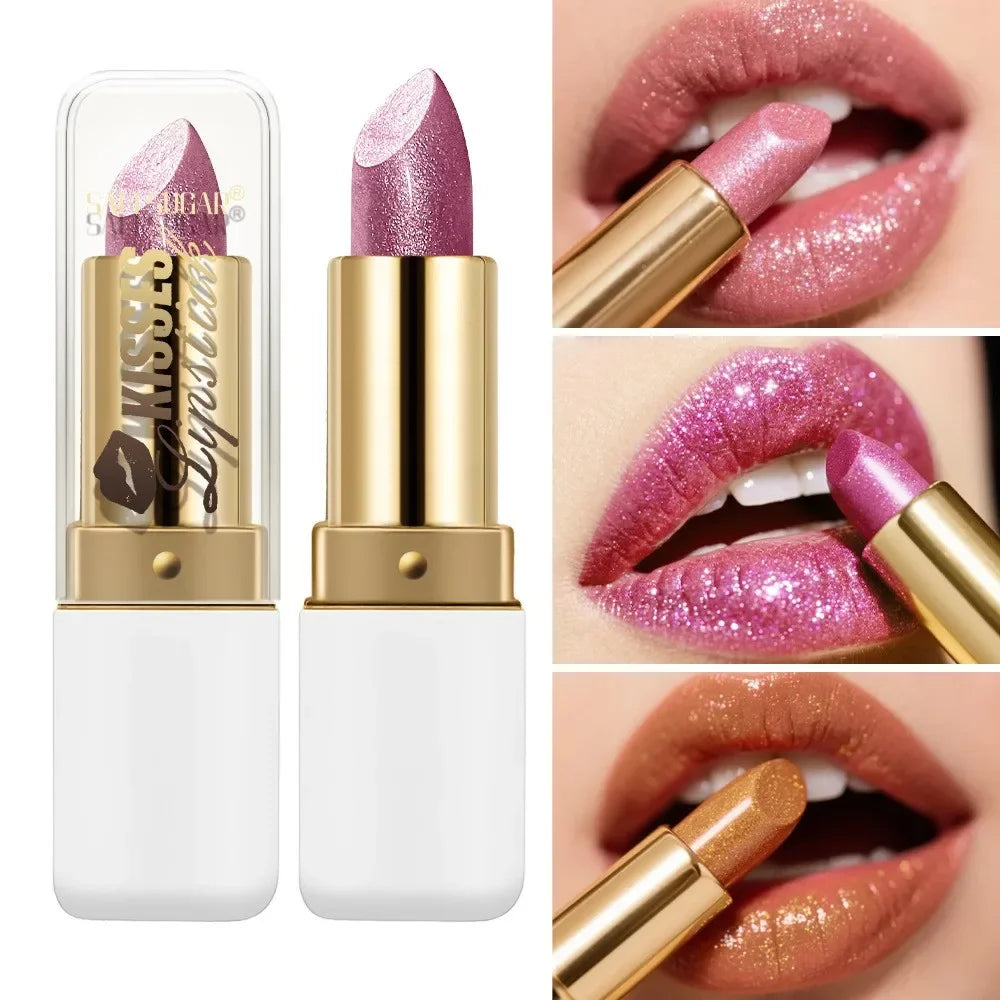 Pearlescent Metallic Lipstick Waterproof Long Lasting Moisturizing Matte Velvet Diamond Lip Gloss