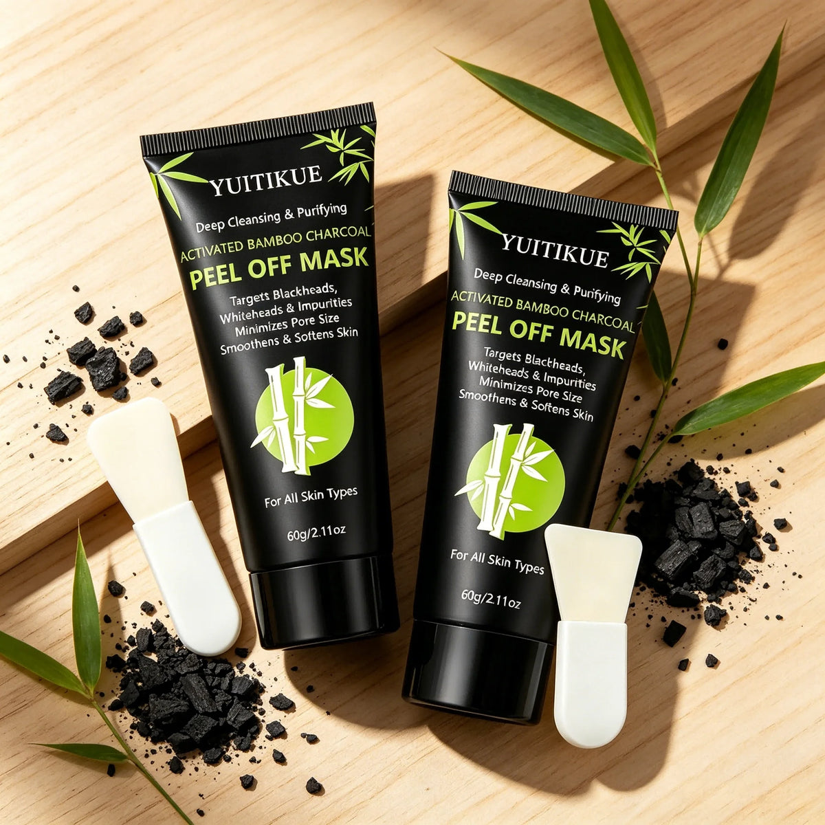 Activated Bamboo Charcoal Peel Off Mask Deep Purify Clear Blackhead Minimize Pore Facial Cleansing Mask With Applicator Spatula