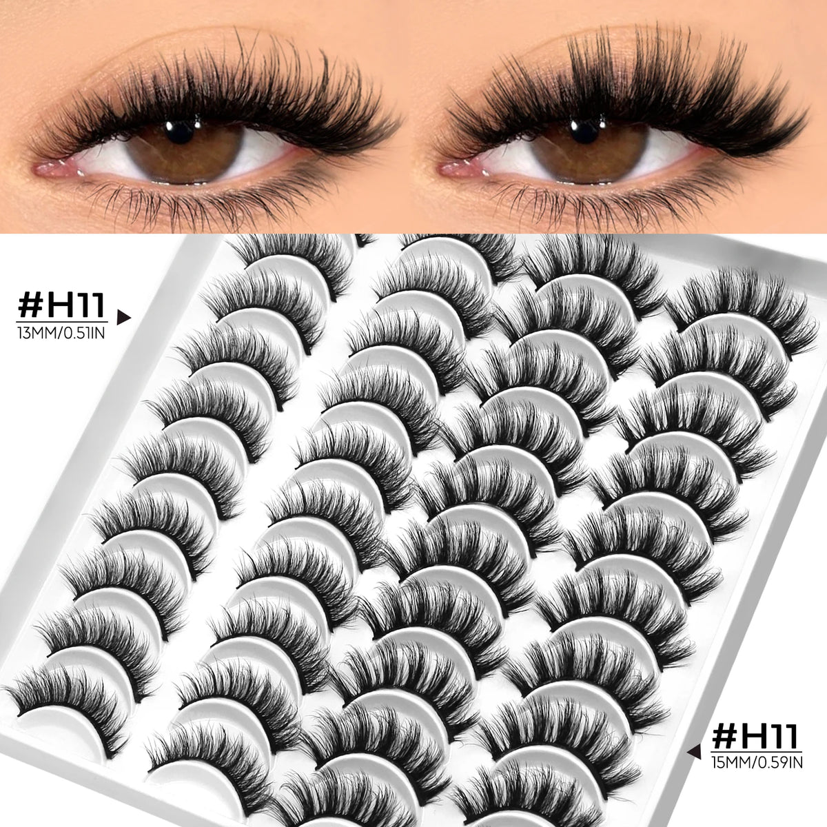 LASVIREY Fluffy Lashes 5/20 Pairs Natural Thick False Eyelashes Mixed Tray Lashes Dramatic Volume 3D Faux Mink Lashes Extension