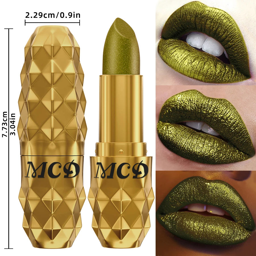 Matte Diamond Lipstick Waterproof Glitter Metallic High Lip Tint Pearlescent Pink Lip Makeup for Women Gift Cosmetic Lip Glaze