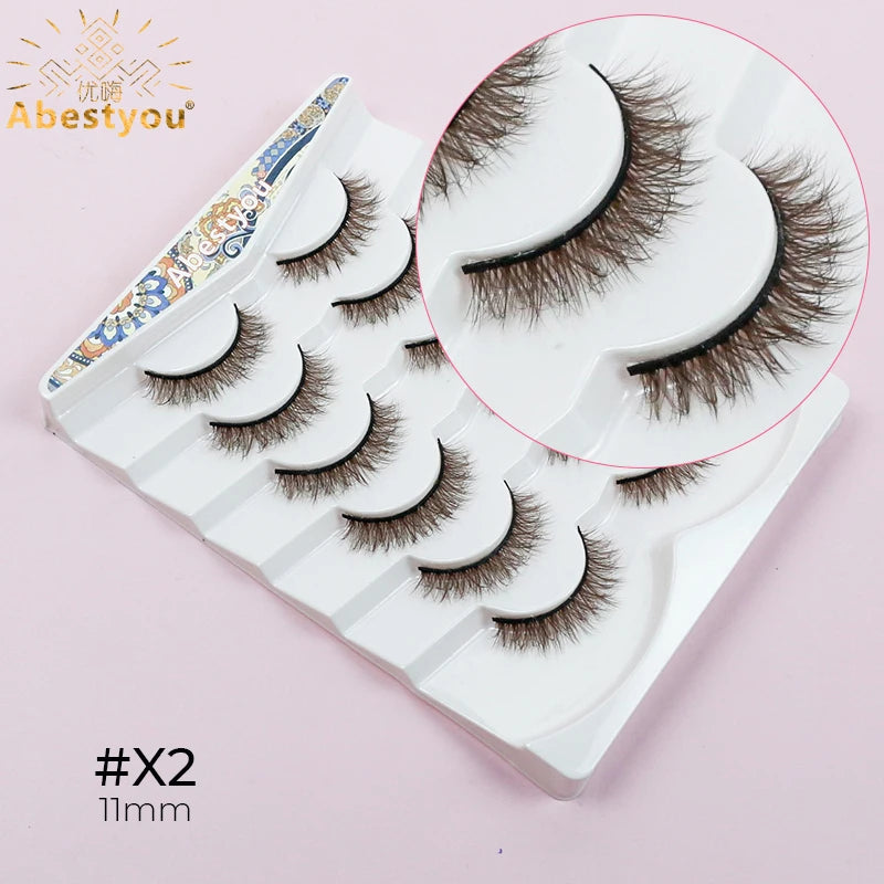 Abestyou 5d 6/7pairs Luxury Brand D Curl Fluffy Brown Colorful Mink Ruassia Volume Messy Lashes Blonde Bronze Dramatic Eyelashes