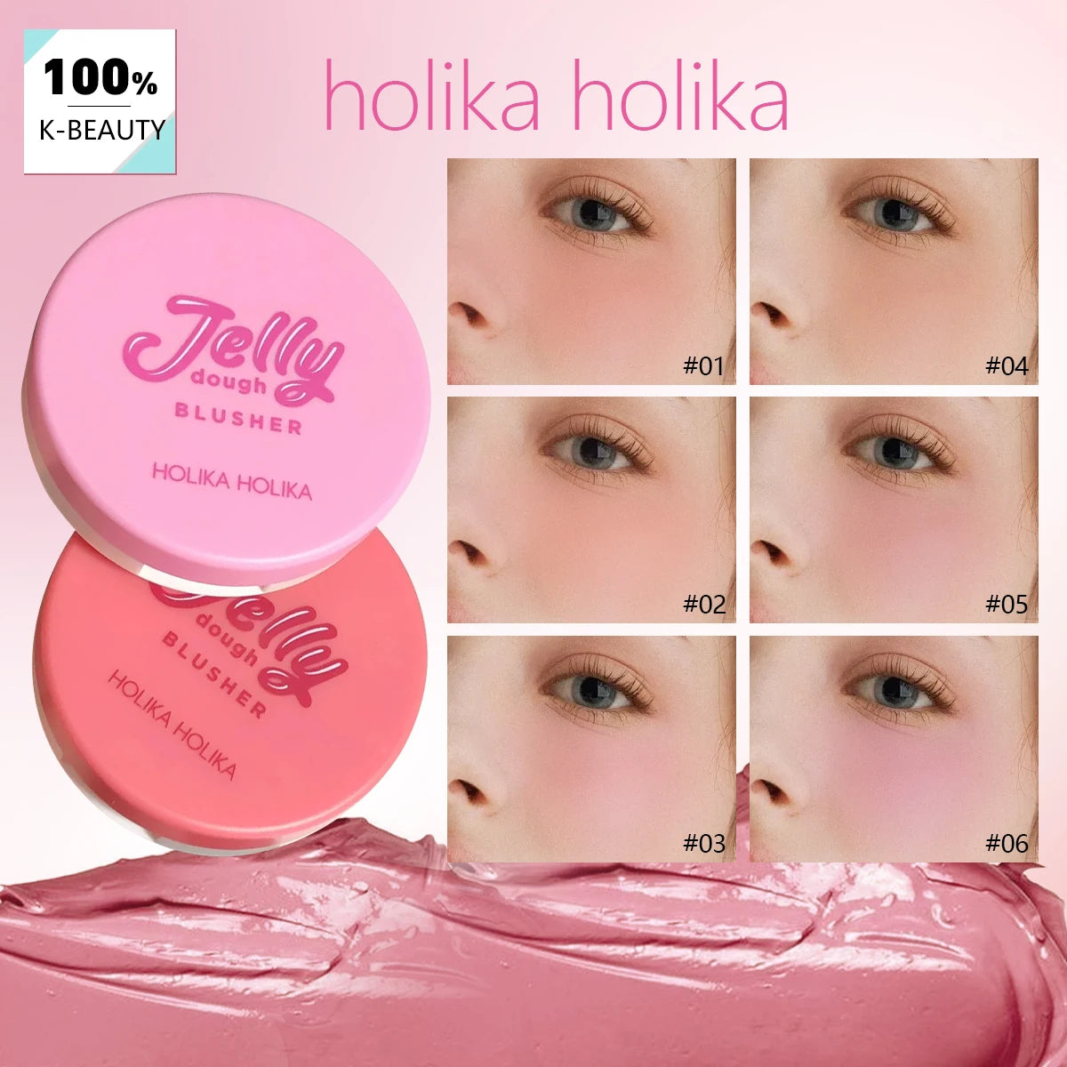 HOLIKA Jelly Dough Blusher,Gel Texture,Hydrating&Non-Sticky,Luxury Makeup,Smooth & Blendable,Korean Cosmetic Makeup,Makeup
