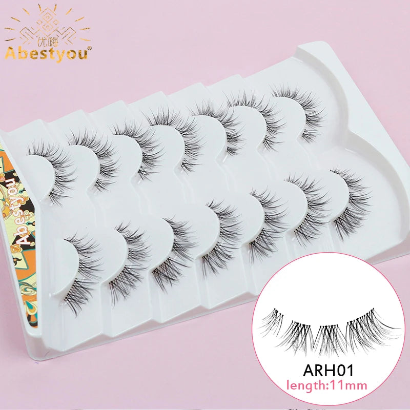 Abestyou Offical 7Pair 12mm Short Brown Coffee Color False EyeLashes Natural Long Wispy Invisible Band Full Strip 3d Mink Lashes