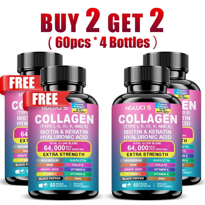Collagen Capsules with Vitamin A C E Biotin, Support Skin Nail Joint Health, Hair Growth, Anti Aging, Firming, Whitening, Energy