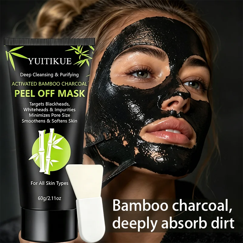 Activated Bamboo Charcoal Peel Off Mask Deep Purify Clear Blackhead Minimize Pore Facial Cleansing Mask With Applicator Spatula