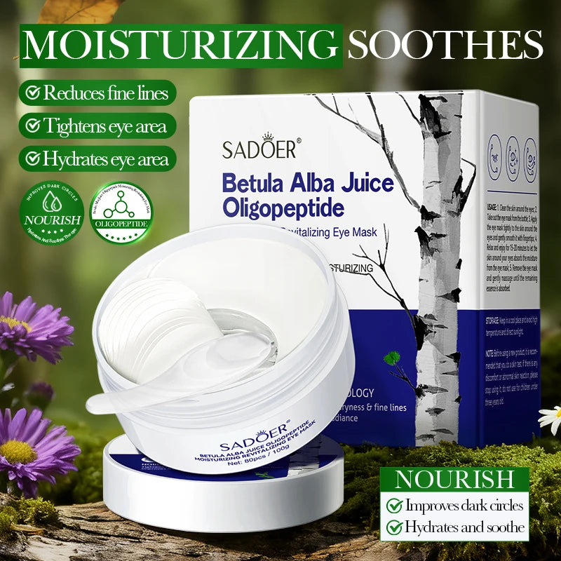 80pcs SADOER Betula Alba Juice Eye Mask Moisturizing Anti Dark Circle Remove Eye Bags Anti-aging Anti Wrinkles Eye Patches