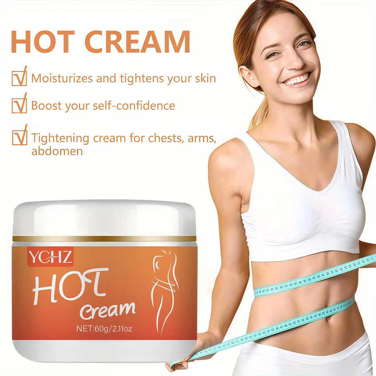 Firming Body Cream 60G/2.11Oz, Tightens the Abdomen, Waist, Arms, Legs, and Other Body Areas The Texture Is Light and Easy to Apply, Non-Greasy, Suitable for All Skin Types, and Hypoallergenic Formula.