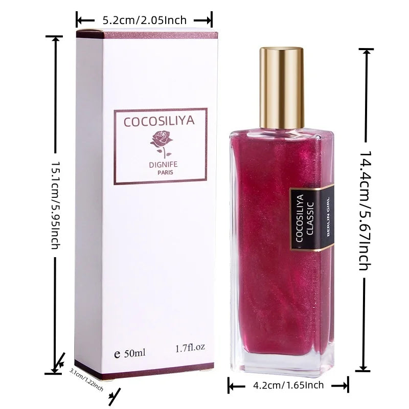 50ml Berlin Girl Women Shimmer Quicksand Eau de Parfum, Long Lasting Rose Floral Perfume, Geranium Rose Patchouli Honey Scent, Elegant Red Glitter Bottle, Daily Dating Wedding Gift for Her