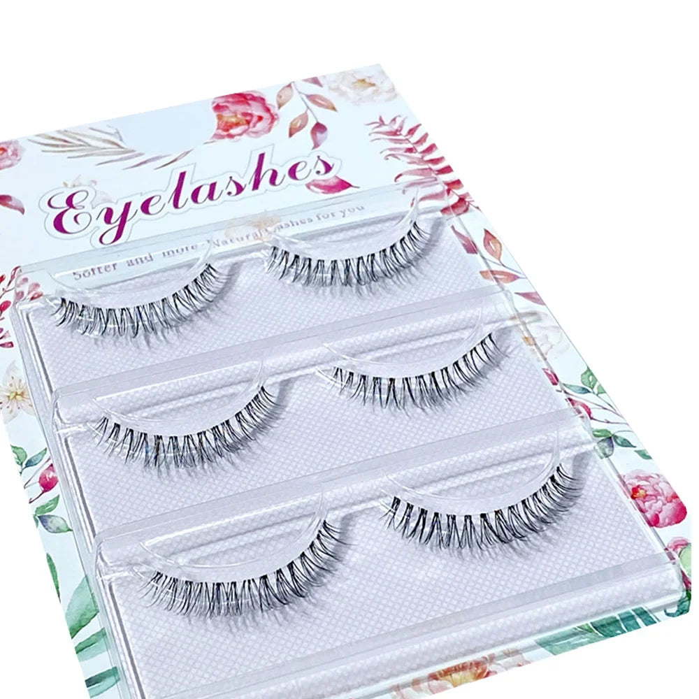 NEW 3Pair 4D Mink Lashes Natural Short Long Invisible Thin Band Fake Lashes Curl Soft Eyelashes Extension Beauty
