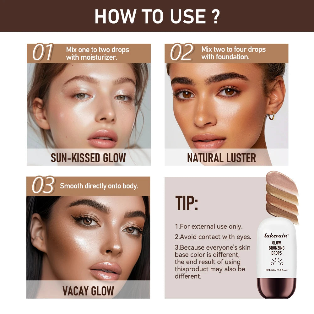 Bronzing Glow Drops Brighten Smooth Skin Light Concealer Complexion Contouring Facial Mix Foundation Moisturizer Makeup Primer
