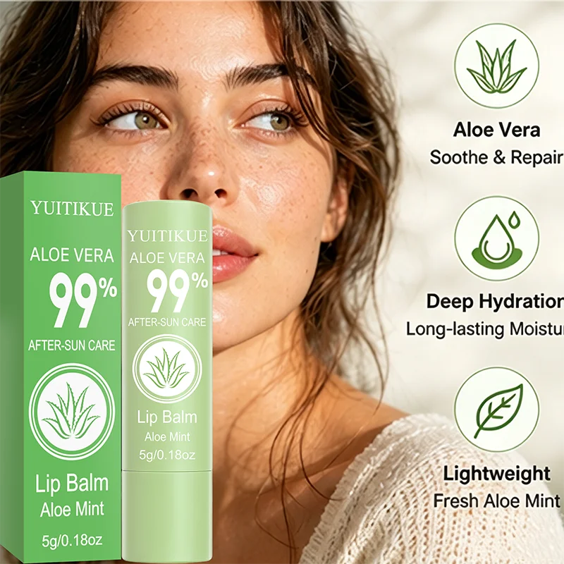 YUITIKUE 99% Aloe Vera Lip Balm, Aloe Mint After Sun Care, Deep Hydrating Soothing Moisturizing Lip Stick For Dry Lips