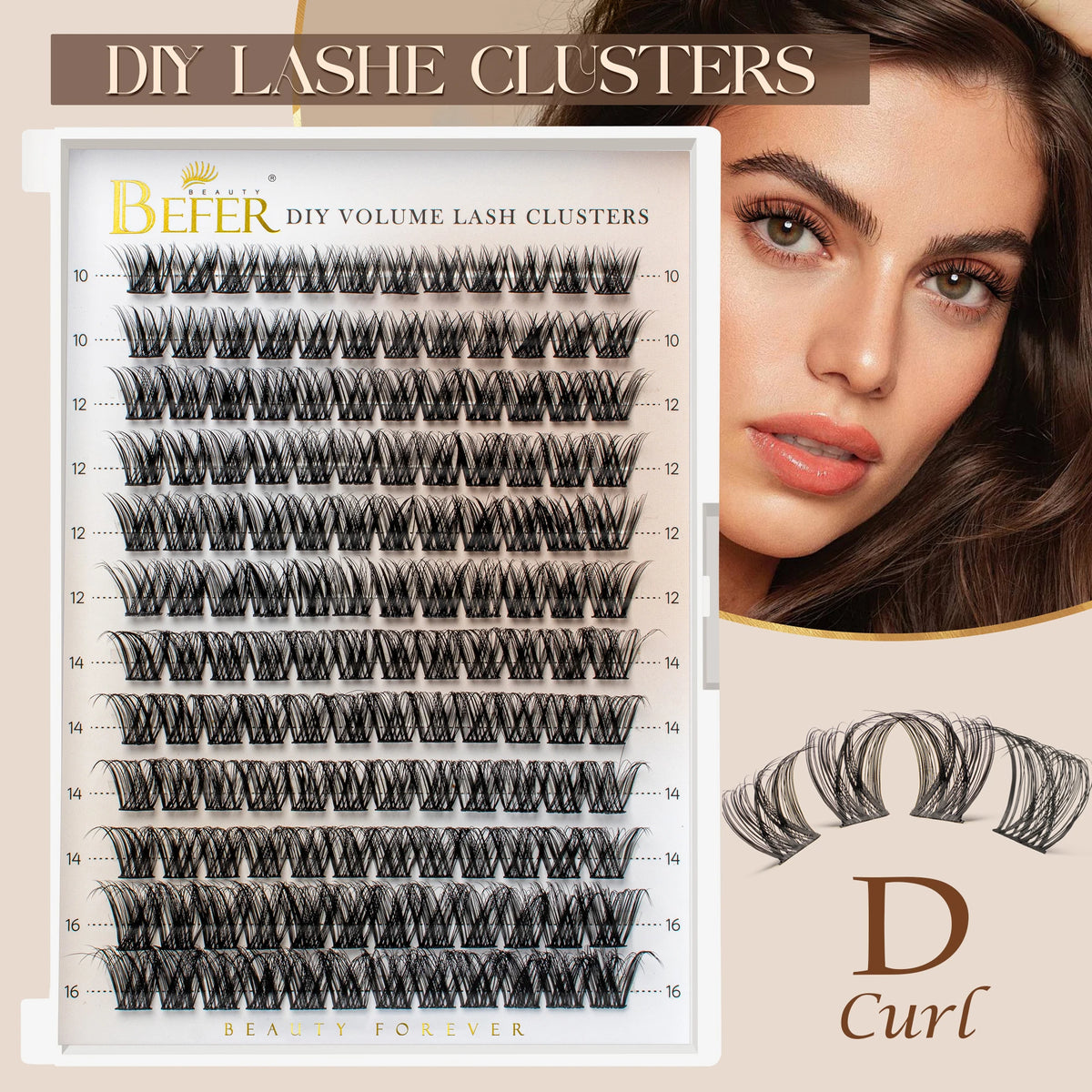BEFER Cluster Lashes D Curl DIY Eyeslash Extension Lash Cluster Fluffy Volume Individual Natural False Eyelashes Clusters