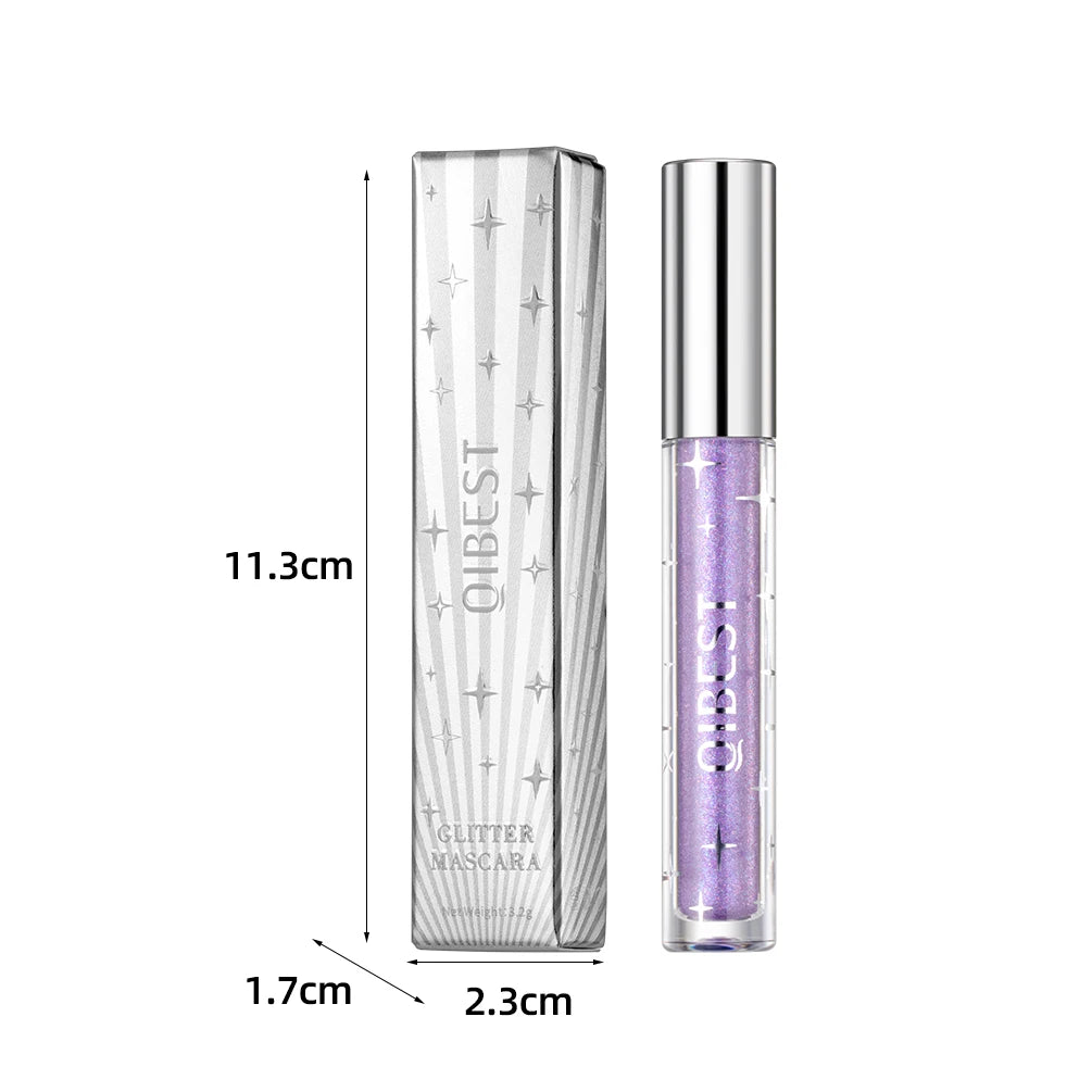 QIBEST Sliver Gold Purple Glitter Mascara Quick Dry Lasting Waterproof Curling Thick Shiny Eyelash Diamond Mascara 3 Colors
