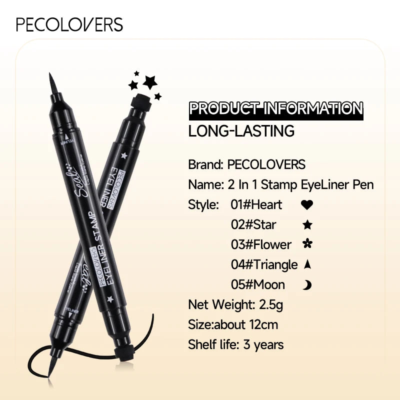 Double-head Liquid Eyeliner Pen with Stamps, Natural Finish Waterproof Quick-drying Long-lasting, Friendly Beginner Eye Beauty