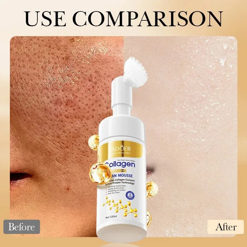 Sadoer Collagen Facial Cleanser Mousse Deep Cleansing Skincare Moisturizing Firming Face Wash Foam Cleanser Skin Care Products