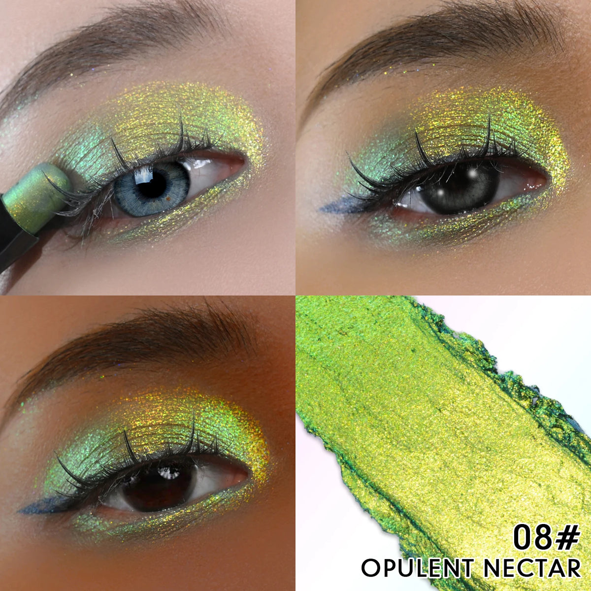 CHARMACY New Multichrome Eyeshadow Stick with Sponge Waterproof Long Lasting Glitter Eye Professional Maquillaje for Women