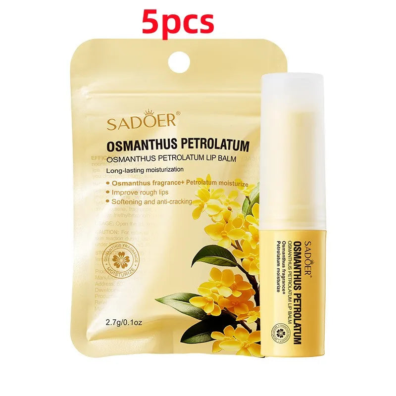 5pcs Osmanthus Vaseline Lip Balm Healing Lasting Moisturizing All-natural Lip Mask For Dry Lips Lip Repair Hydration Makeup