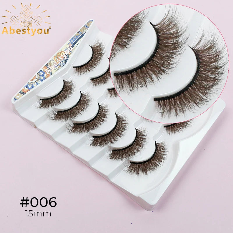 Abestyou 5d 6/7pairs Luxury Brand D Curl Fluffy Brown Colorful Mink Ruassia Volume Messy Lashes Blonde Bronze Dramatic Eyelashes