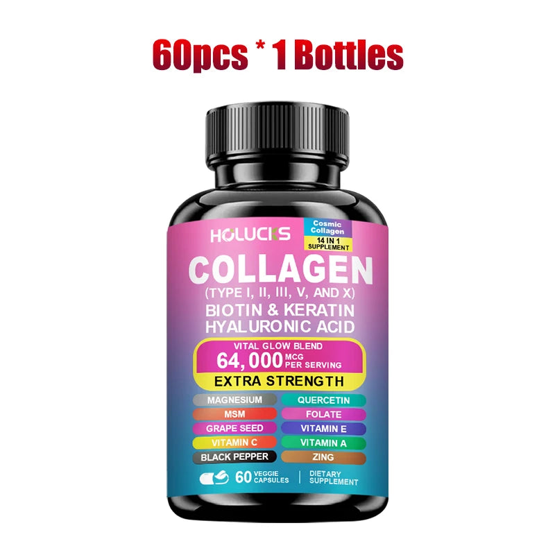 Collagen Capsules with Vitamin A C E Biotin, Support Skin Nail Joint Health, Hair Growth, Anti Aging, Firming, Whitening, Energy