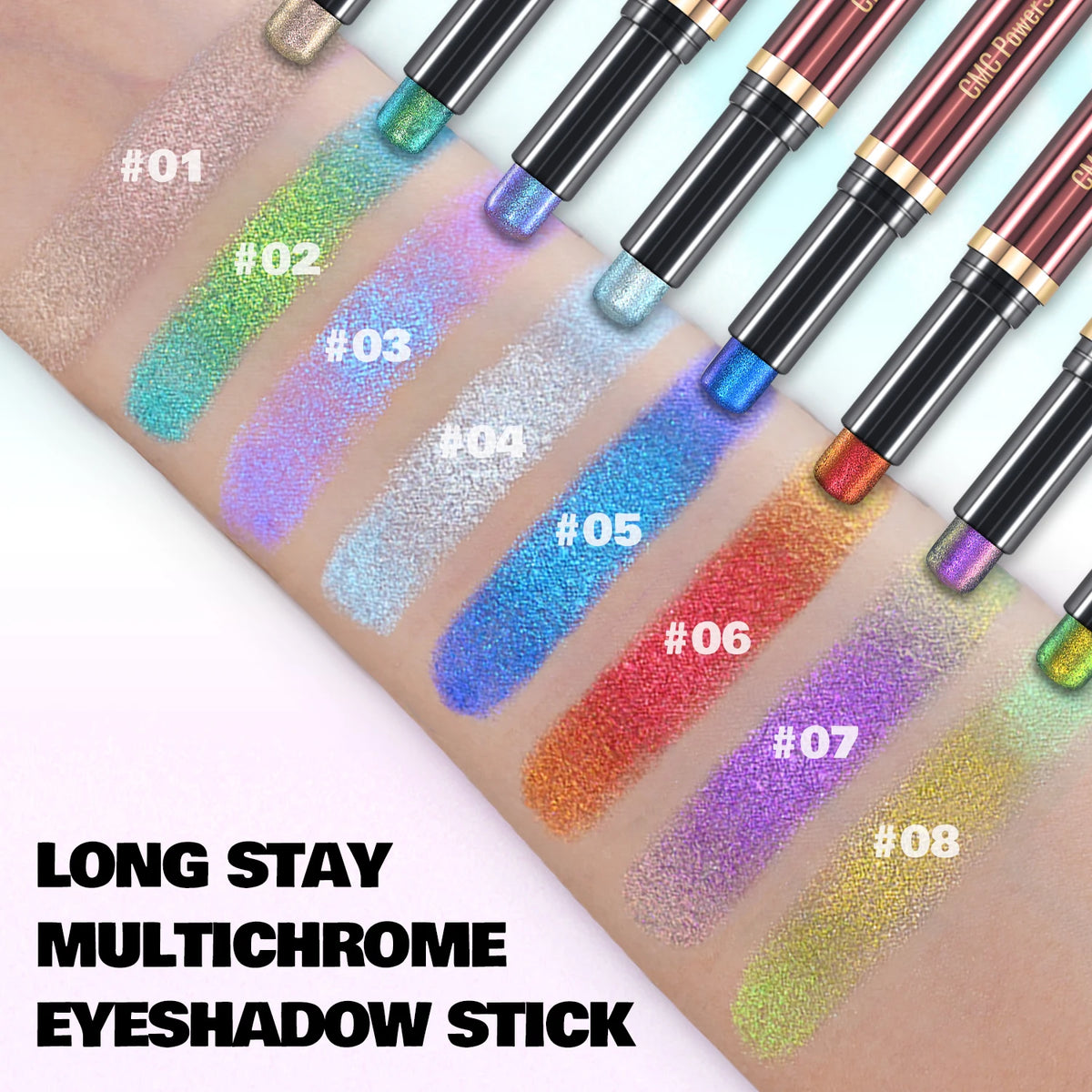 CHARMACY New Multichrome Eyeshadow Stick with Sponge Waterproof Long Lasting Glitter Eye Professional Maquillaje for Women