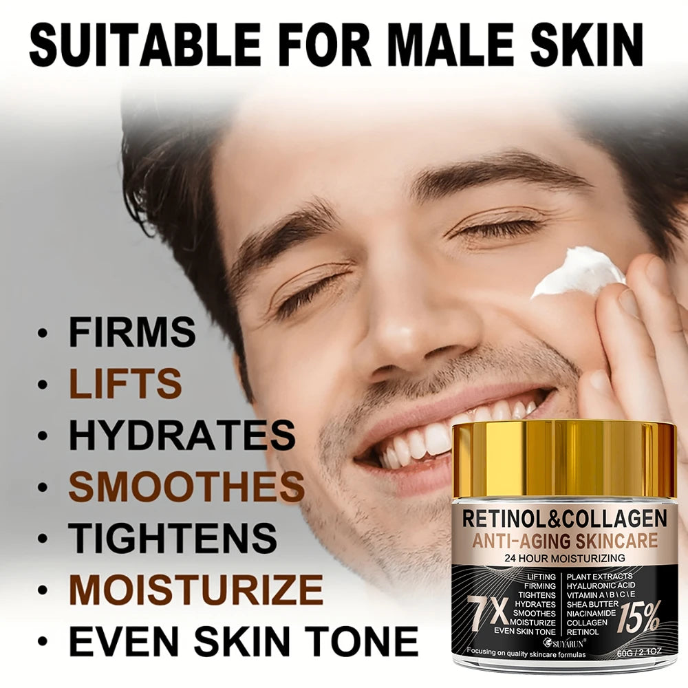Retinol Collagen Anti-Aging Face & Eye Cream in Glass Jar - Moisturizing & Wrinkle Reduction for Firm Skin.