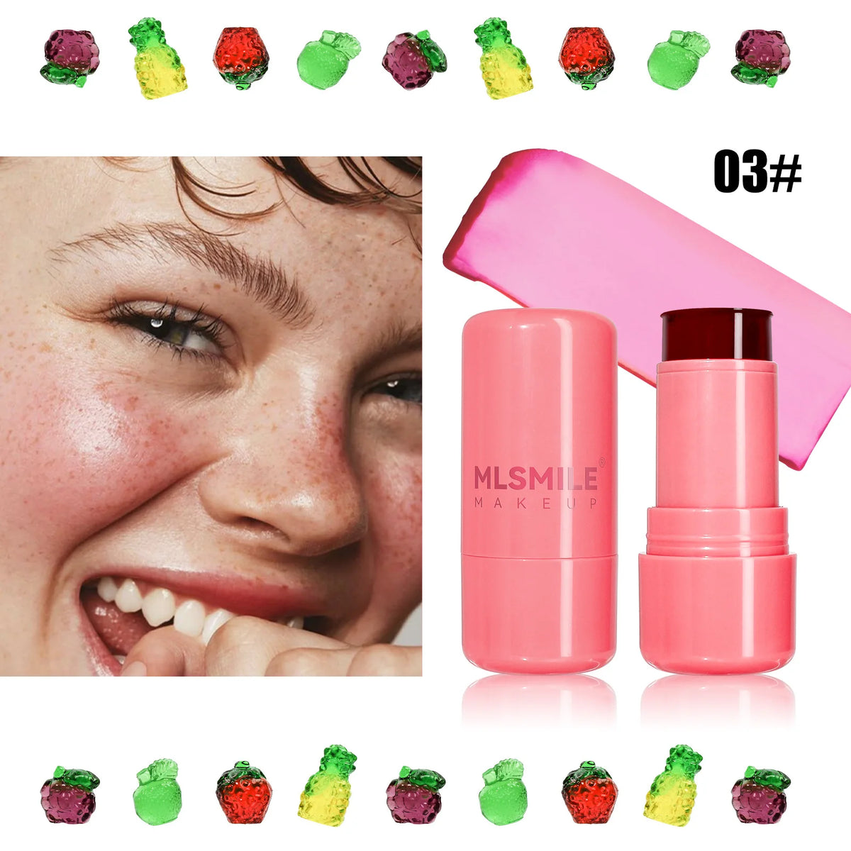 Jelly Powder Blusher 2in1 Blush and Lip 4 Color Rouge Stick Jelly Tint Hydrating Long-Lasting Coloring Vibrant