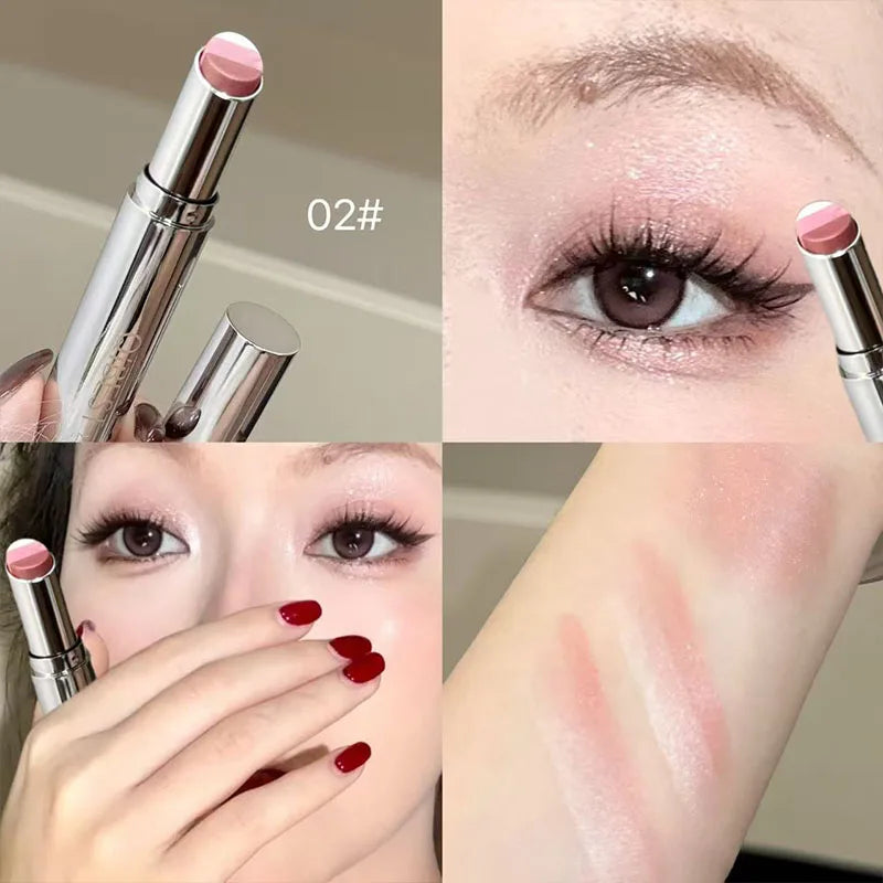QIBEST Glitter Eyeshadow Stick Long Lasting Eye Shadow Pencil Cosmetics Shimmer Highlighter Brighten Lying Silkworm Eyeshadow