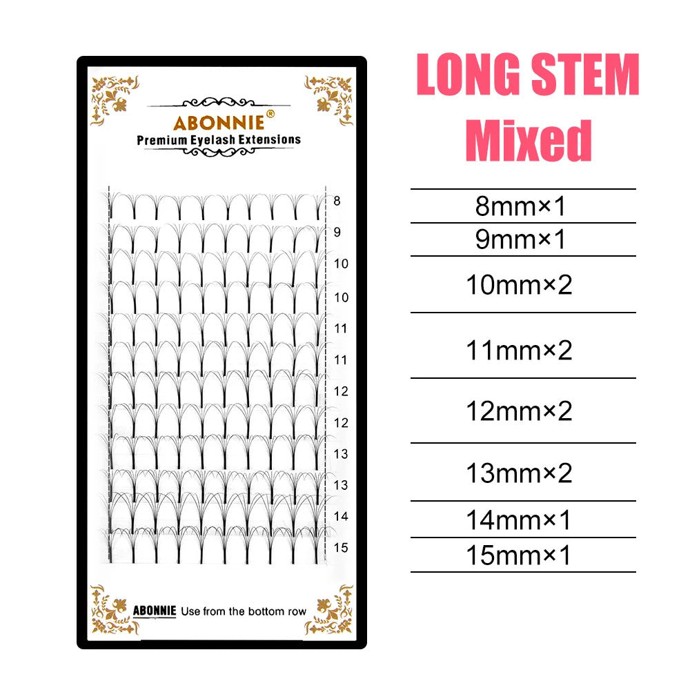 Abonnie 3D/4D/5D/6D Premade Volume Fans Fluffy Lashes Long Stem Russian Volume Eyelashes Extension All Size Fans