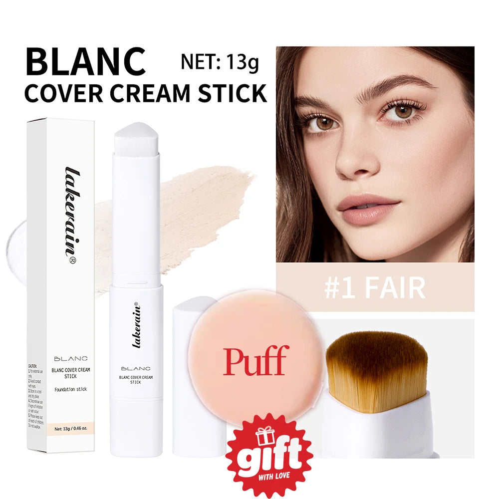 Lakerain Color Changing Foundation Stick Full Coverage Matte Finish Dual-Ended Brush & Stick Waterproof Smooth Foundation Makeup