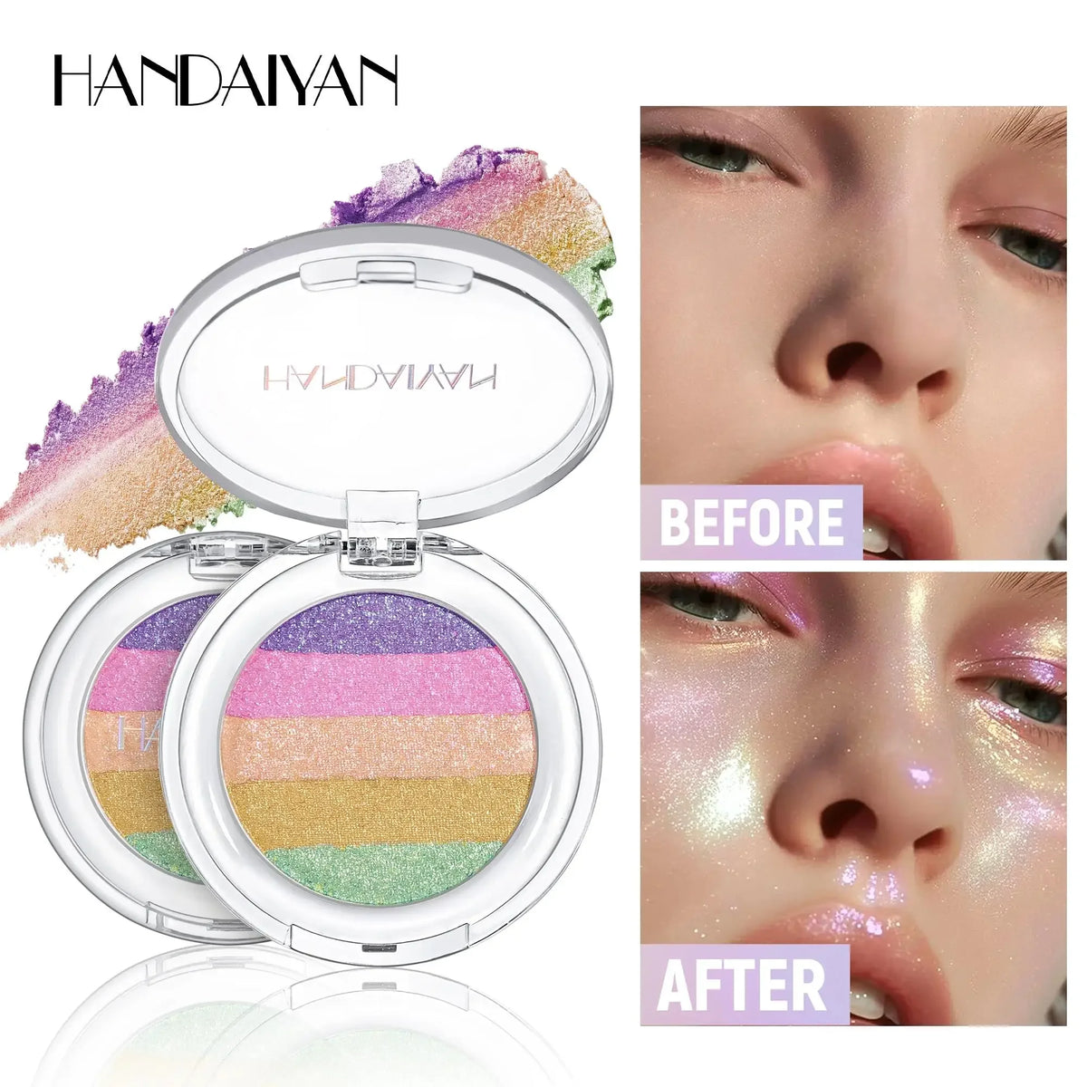Long Lasting Pressed Powder Eyeshadow Palette Waterproof Highly Pigmented Rainbow Highlighter Chameleon Glitter Beauty